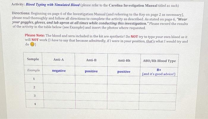 Blood typing lab simulation answer key