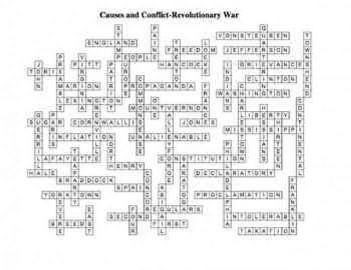 The revolutionary war and constitution review crossword puzzle